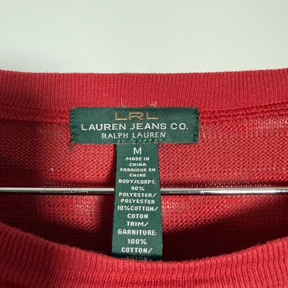 🌹 LRL Lauren Jeans Co. Ralph Lauren Red Textured Knit Pullover Top - Medium - Picture 5 of 10